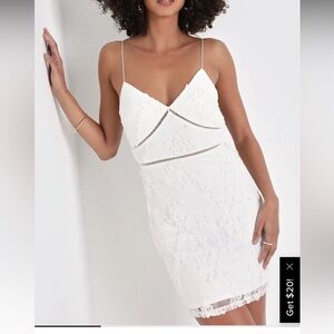 Lulus Lovely Confidence White Textured Lace Backless Mini Dress